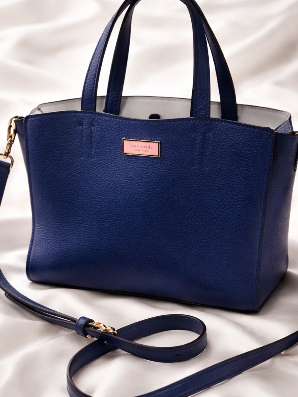 kate spade Navy Pebbled Leather Satchel with Crossbody Strap